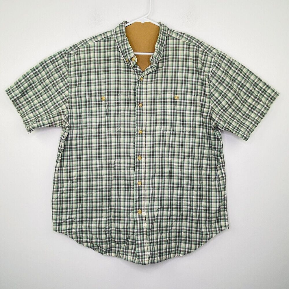 CE Schmidt Workwear Men XL Shirt Green Check Short Sleeve Pocket Button Up BL19